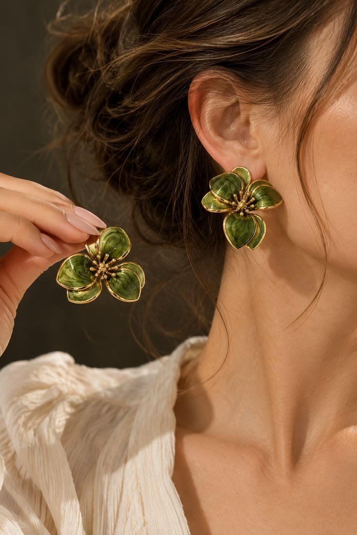 Emerald Muse Artisan Statement Earrings Collection - Image 4